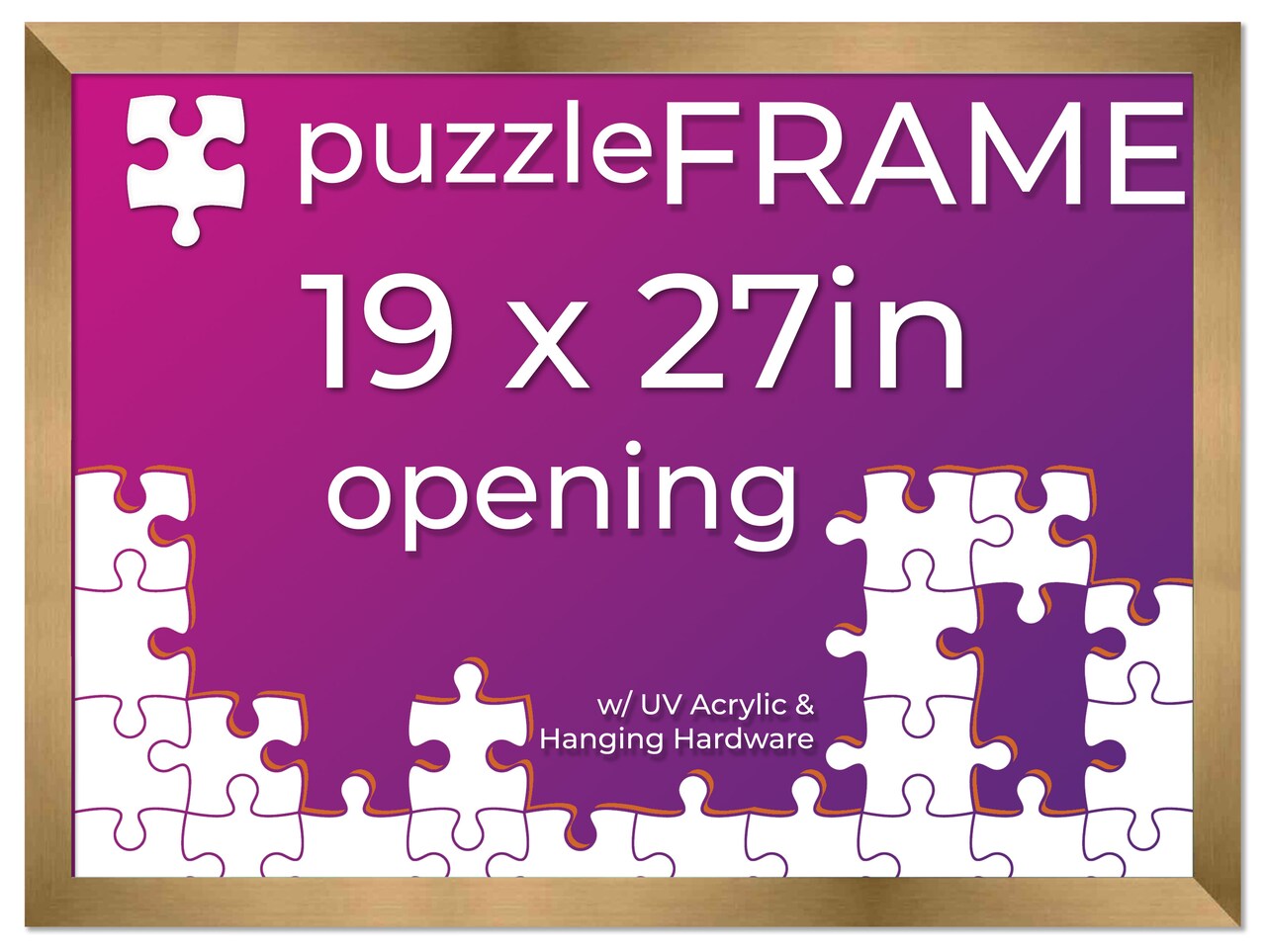 19x27 Jigsaw Puzzle Frame Kit - Kit Includes Puzzle Glue Sheets, Bronze Wood Puzzle Frame, UV Acrylic, Backing,, Hanging Hardware